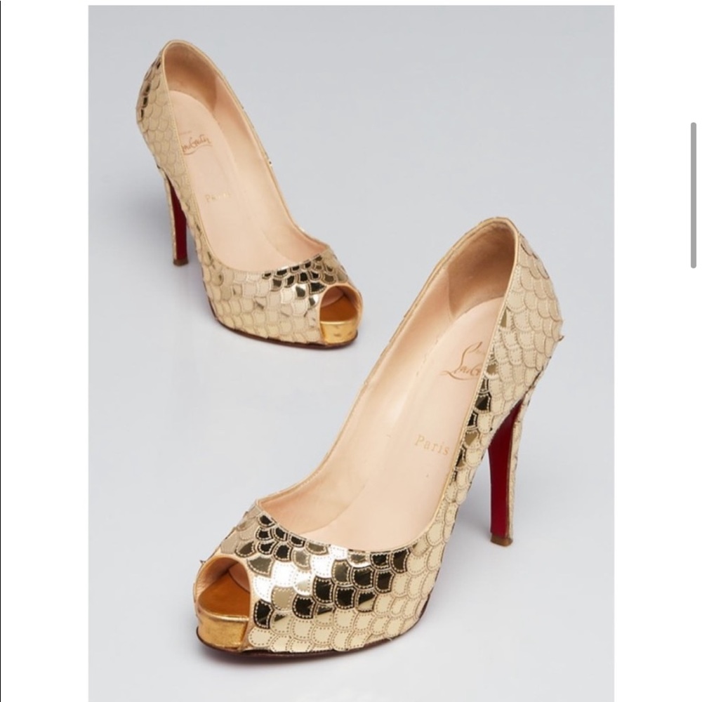 Christian Louboutin Poseidon Mirror Peep Toe Heels- Gold Mermaid Scales - Picture 14 of 14